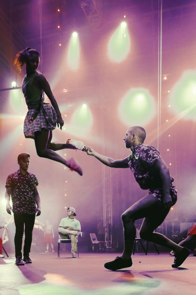 A dancer flies in Puncture. Photo: Prudence Upton