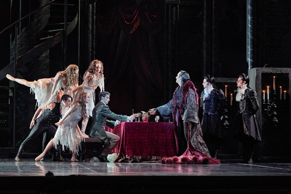 Oscar Valdes as Jonathan Harker and Matthew Lehmann as Young Dracula with the dancers of West Australian Ballet. Photo by Jon Green